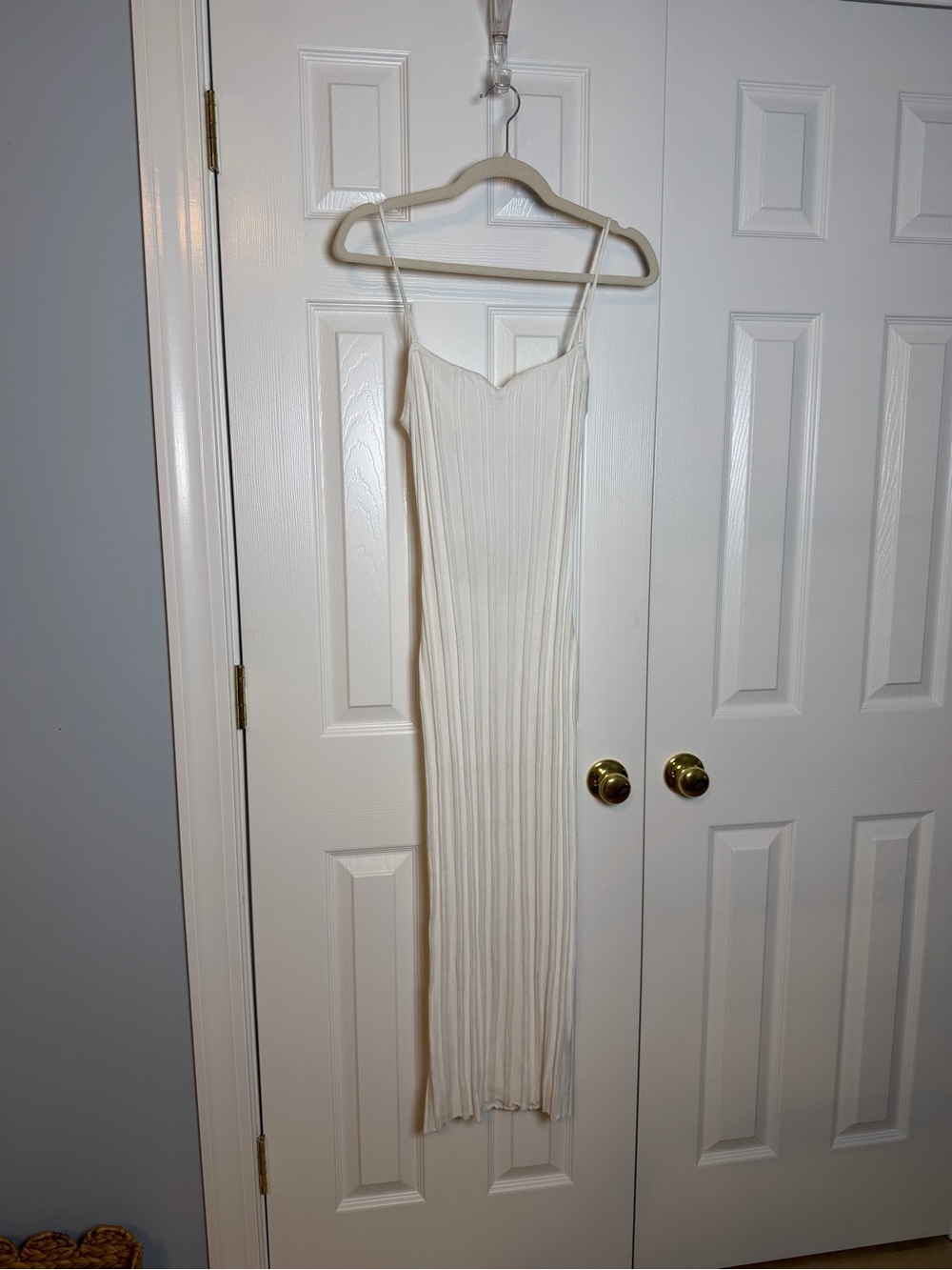 Missguided Cream Ribbed Maxi Slip Dress with Spaghetti Straps